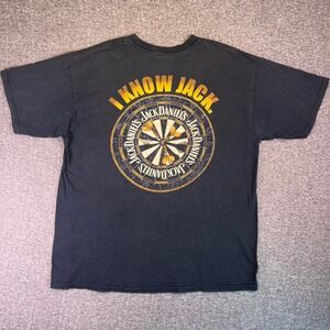 Vintage Y2k Jack Daniels Shirt Mens XL Black Graphic Print I Know Jack Dartboard